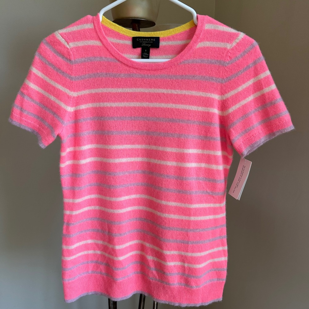 Charter Club Pink and Gray Striped Sweater
